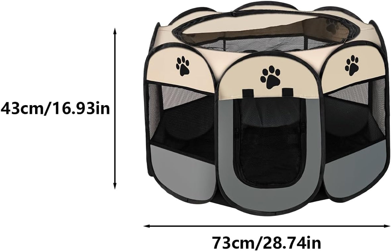 Portable Pet Playpen Small Dog Cat Pet Pen Foldable Pet Carrier Tent for Rabbit Hamster (Grey, 73 * 73 * 43Cm, 8)