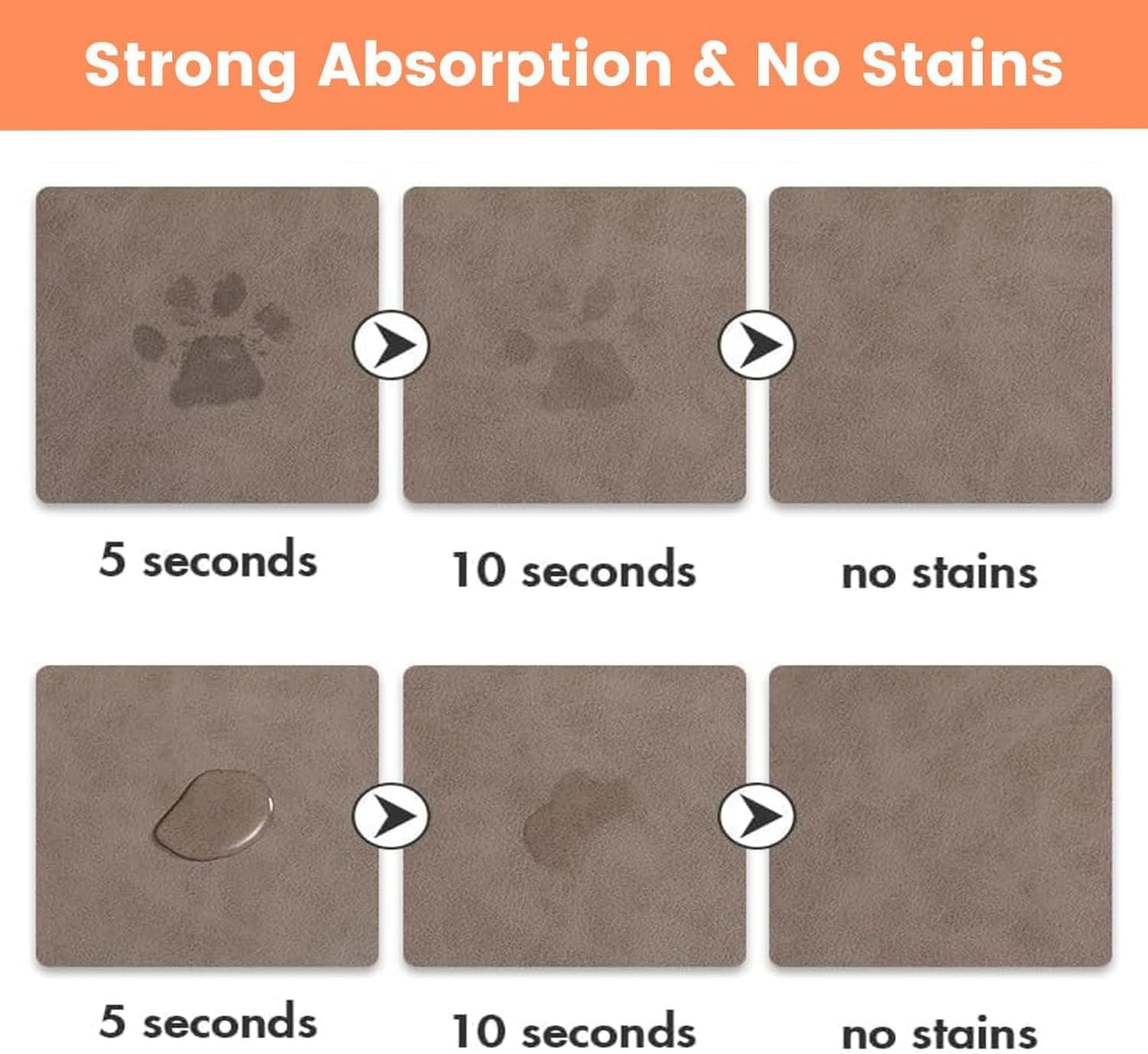 Pet Food Mat Absorbent, Quick Dry Pet Feeding Mat, No Stains Dog Feeding Mat, Dog Water Bowl Mat Pet Bowl Mat Pet Supplies Mat for Small Dog and Cat (Brown, 40 X 60 Cm)