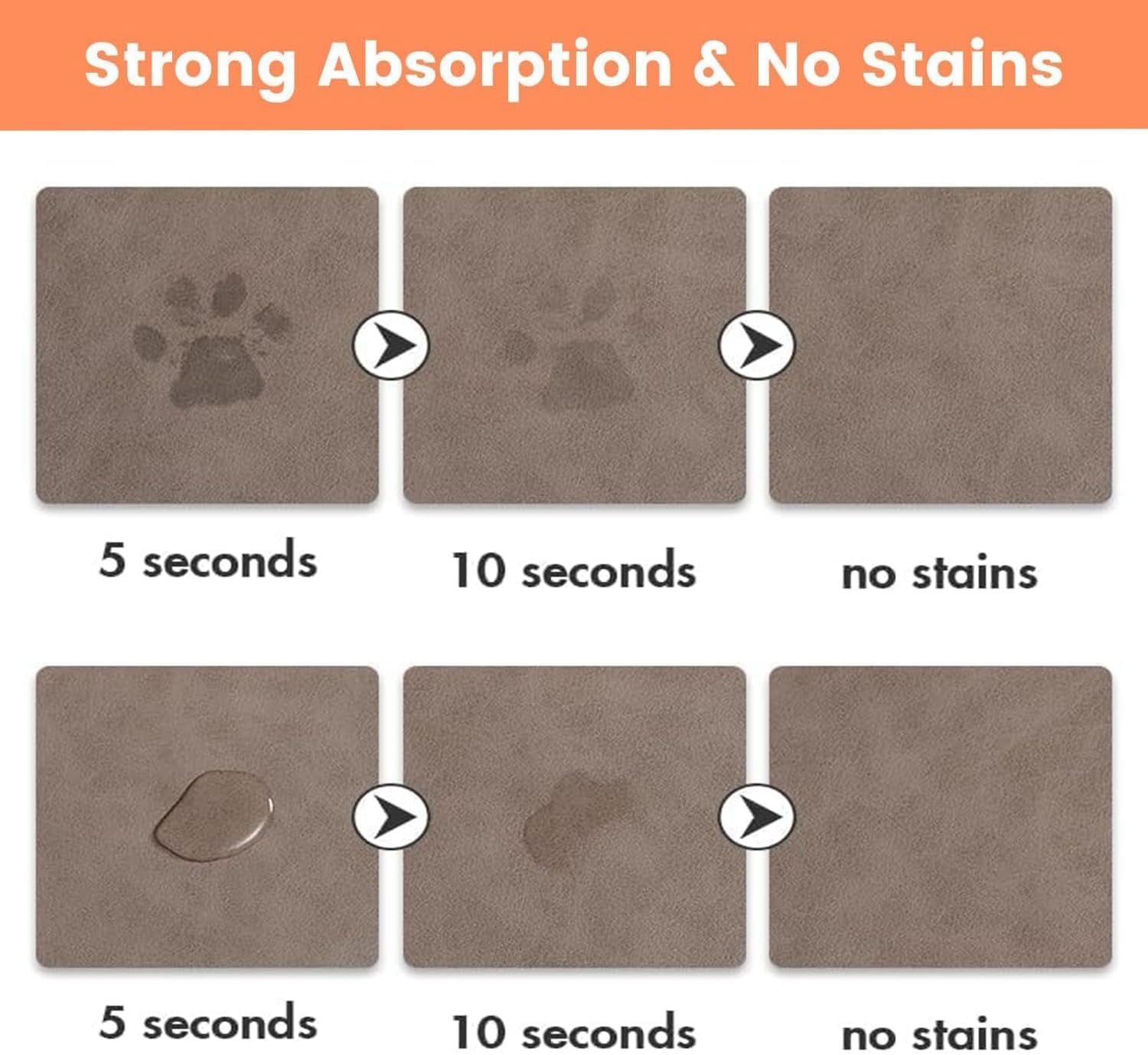 Pet Food Mat Absorbent, Quick Dry Pet Feeding Mat, No Stains Dog Feeding Mat, Dog Water Bowl Mat Pet Bowl Mat Pet Supplies Mat for Small Dog and Cat (Brown, 40 X 60 Cm)