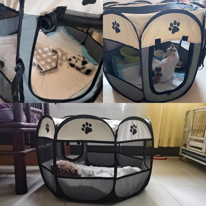 Portable Pet Playpen Small Dog Cat Pet Pen Foldable Pet Carrier Tent for Rabbit Hamster (Grey, 73 * 73 * 43Cm, 8)