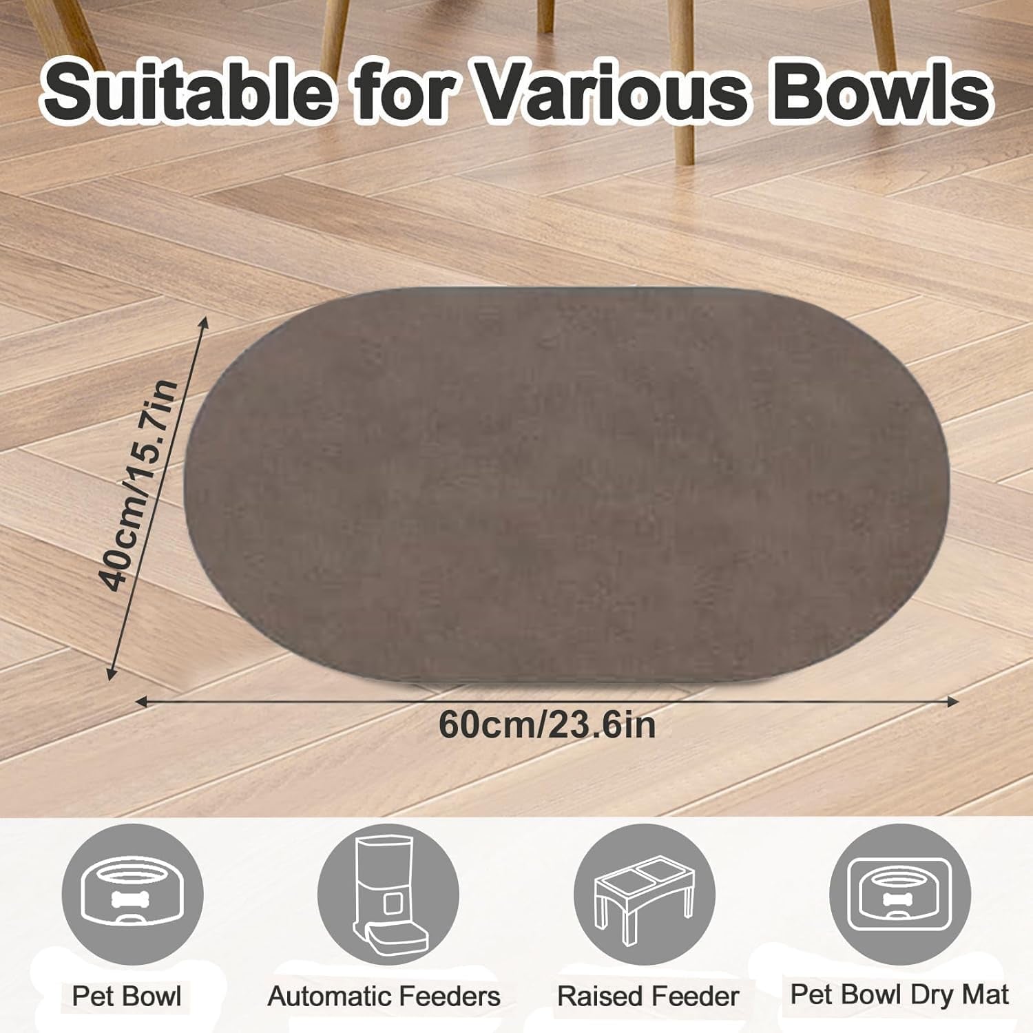 Pet Food Mat Absorbent, Quick Dry Pet Feeding Mat, No Stains Dog Feeding Mat, Dog Water Bowl Mat Pet Bowl Mat Pet Supplies Mat for Small Dog and Cat (Brown, 40 X 60 Cm)