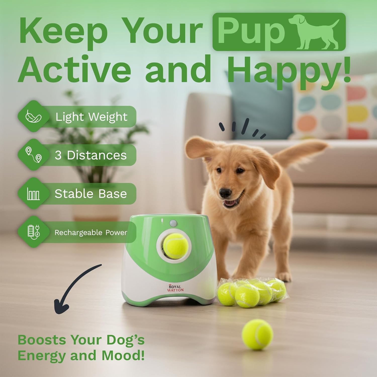 Automatic Ball Launcher for Dogs with 10 Balls (2 Inch), Dog Ball Launcher with 3 Range Modes (10/20/30Ft), Rechargeable Dog Balls Thrower for Small-Medium Dogs,Indoor/Outdoor Pet Fetch Machine