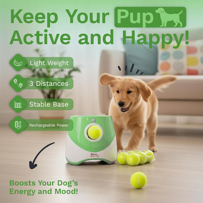 Automatic Ball Launcher for Dogs with 10 Balls (2 Inch), Dog Ball Launcher with 3 Range Modes (10/20/30Ft), Rechargeable Dog Balls Thrower for Small-Medium Dogs,Indoor/Outdoor Pet Fetch Machine