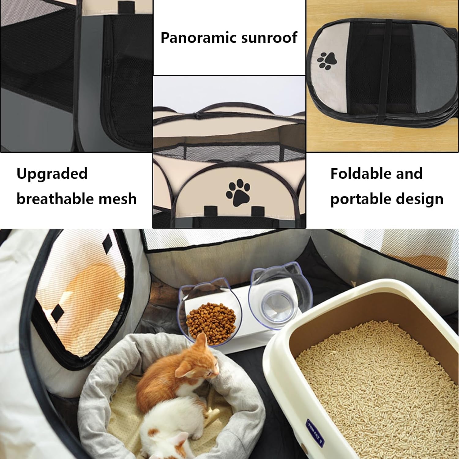 Portable Pet Playpen Small Dog Cat Pet Pen Foldable Pet Carrier Tent for Rabbit Hamster (Grey, 73 * 73 * 43Cm, 8)