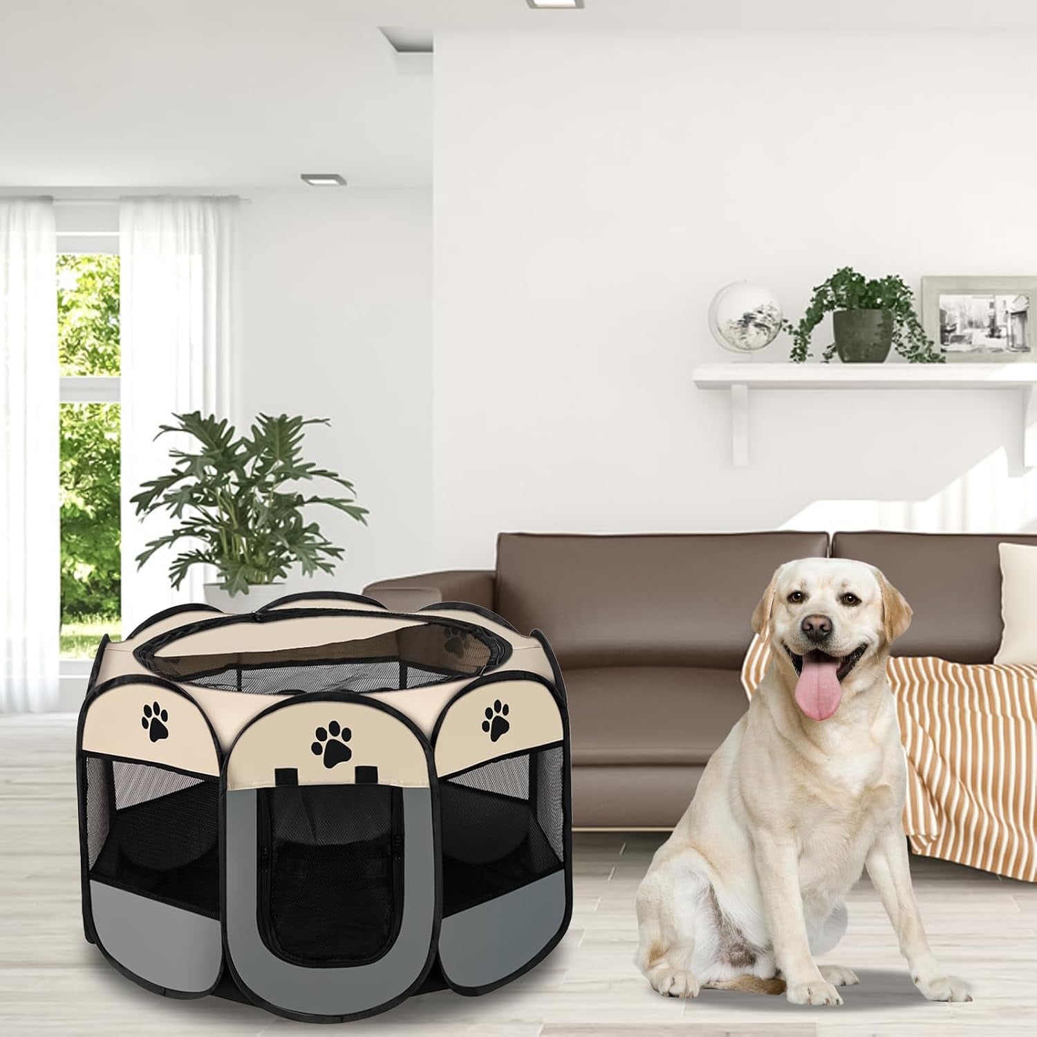 Portable Pet Playpen Small Dog Cat Pet Pen Foldable Pet Carrier Tent for Rabbit Hamster (Grey, 73 * 73 * 43Cm, 8)