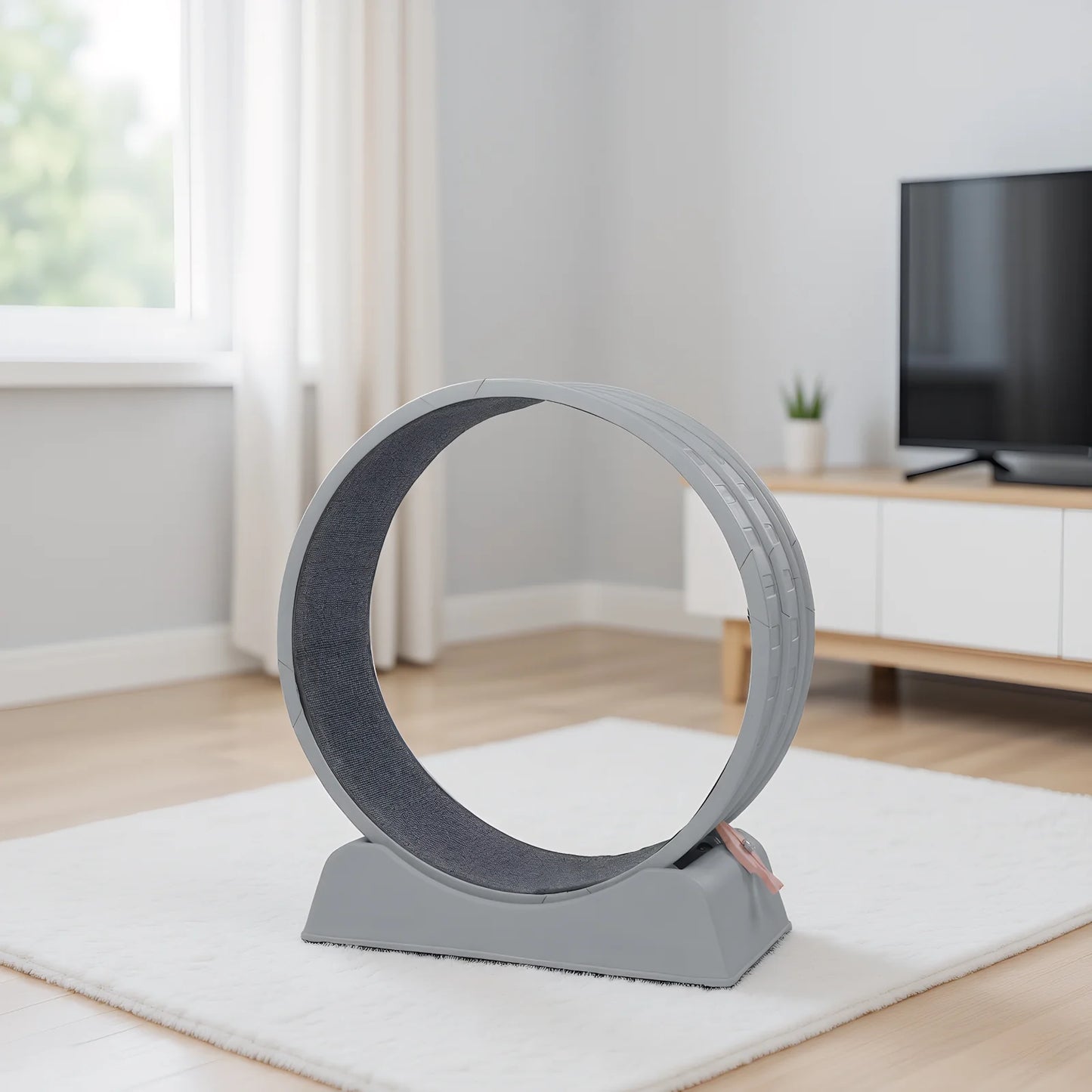 Cat Exercise Wheel 31.5In round Gray PP Treadmill Indoor Running Toy Silent Rollers Safety Lock Removable Carpet Scratch Pad Tool Free Assembly 14.3Lbs Sturdy Base Interactive Stick Pet Fitness Home