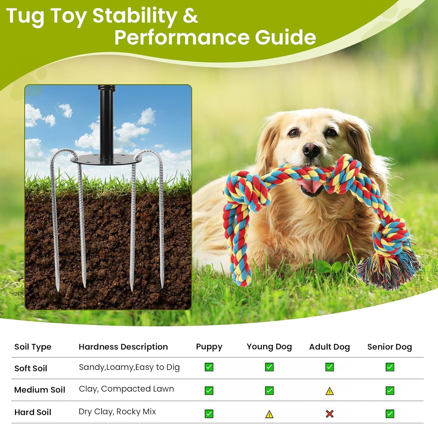 Tether Tug Outdoor Dog Toy with Chew Rope, Adjustable Height Sturdy Metal Tug of War Interactive Pull Pet Toys Exercise Game for Dog Self Play in Yard Park Playground