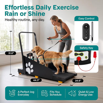 Foldable Dog Treadmill with Incline and Remote Control, Foldable Treadmill for Indoor Pet Exercise with Shock Absorbing Belt, Safety Key, LED Display, Quiet Motor, and 0.5-5 MPH Speed