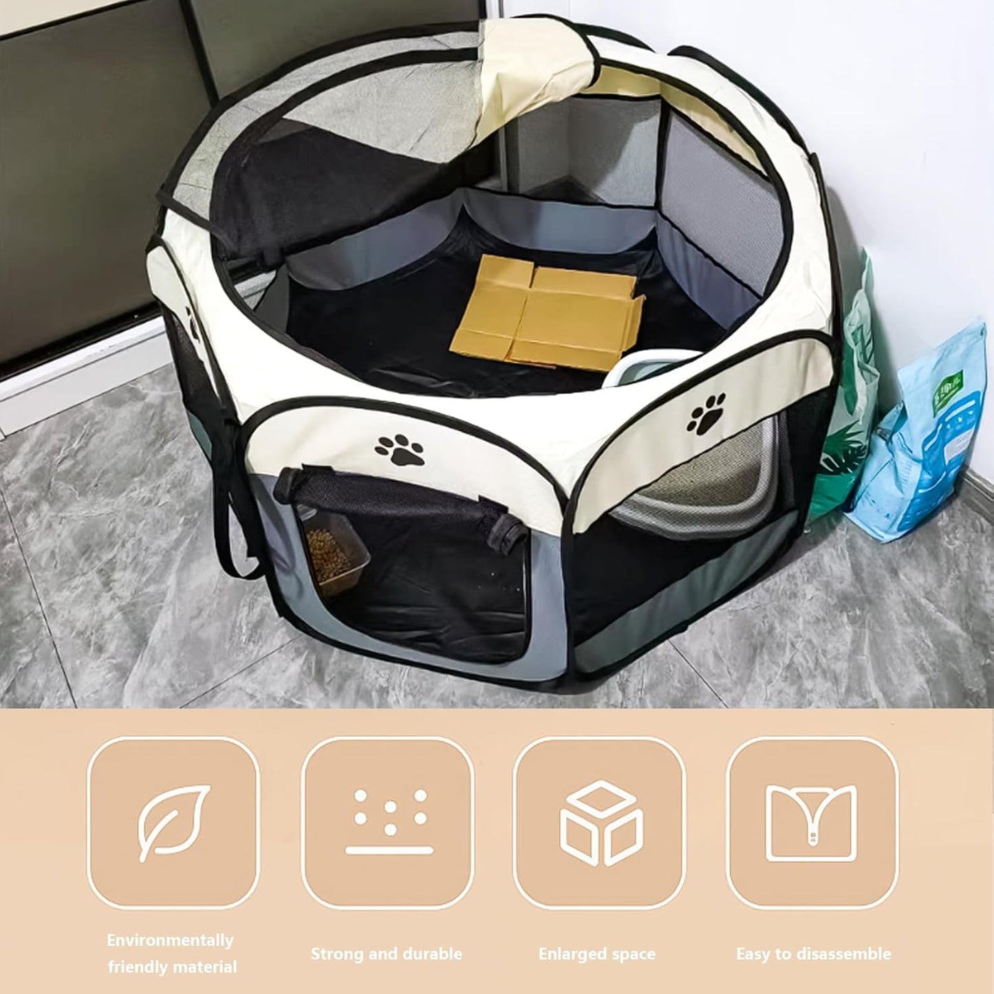 Portable Pet Playpen Small Dog Cat Pet Pen Foldable Pet Carrier Tent for Rabbit Hamster (Grey, 73 * 73 * 43Cm, 8)