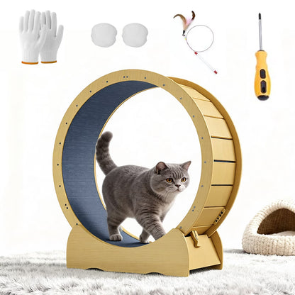 42" Natural Solid Wood Cat Exercise Wheel - Ultra Quiet, Detachable & Safe Indoor Treadmill for Large Cats, Pet Fitness & Weight Management