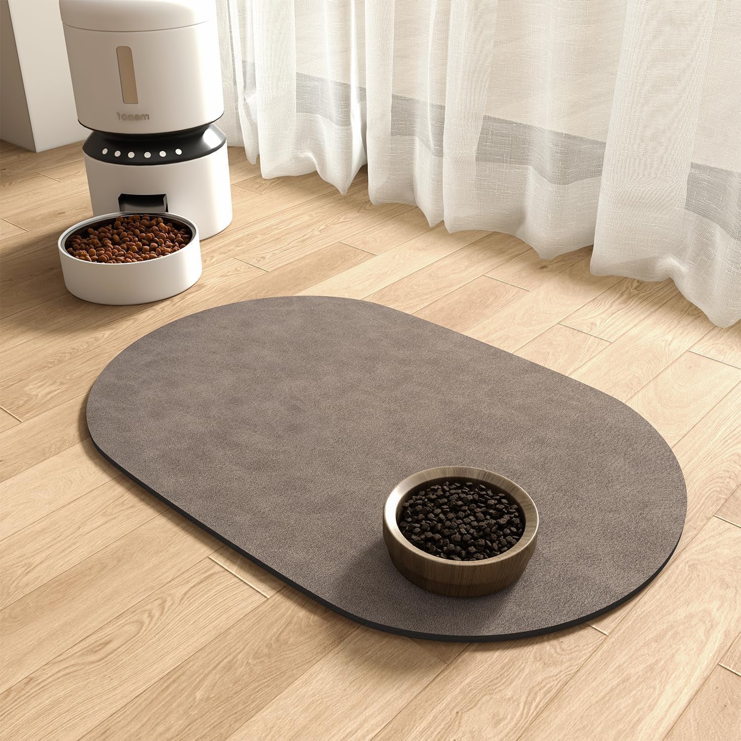 Pet Food Mat Absorbent, Quick Dry Pet Feeding Mat, No Stains Dog Feeding Mat, Dog Water Bowl Mat Pet Bowl Mat Pet Supplies Mat for Small Dog and Cat (Brown, 40 X 60 Cm)