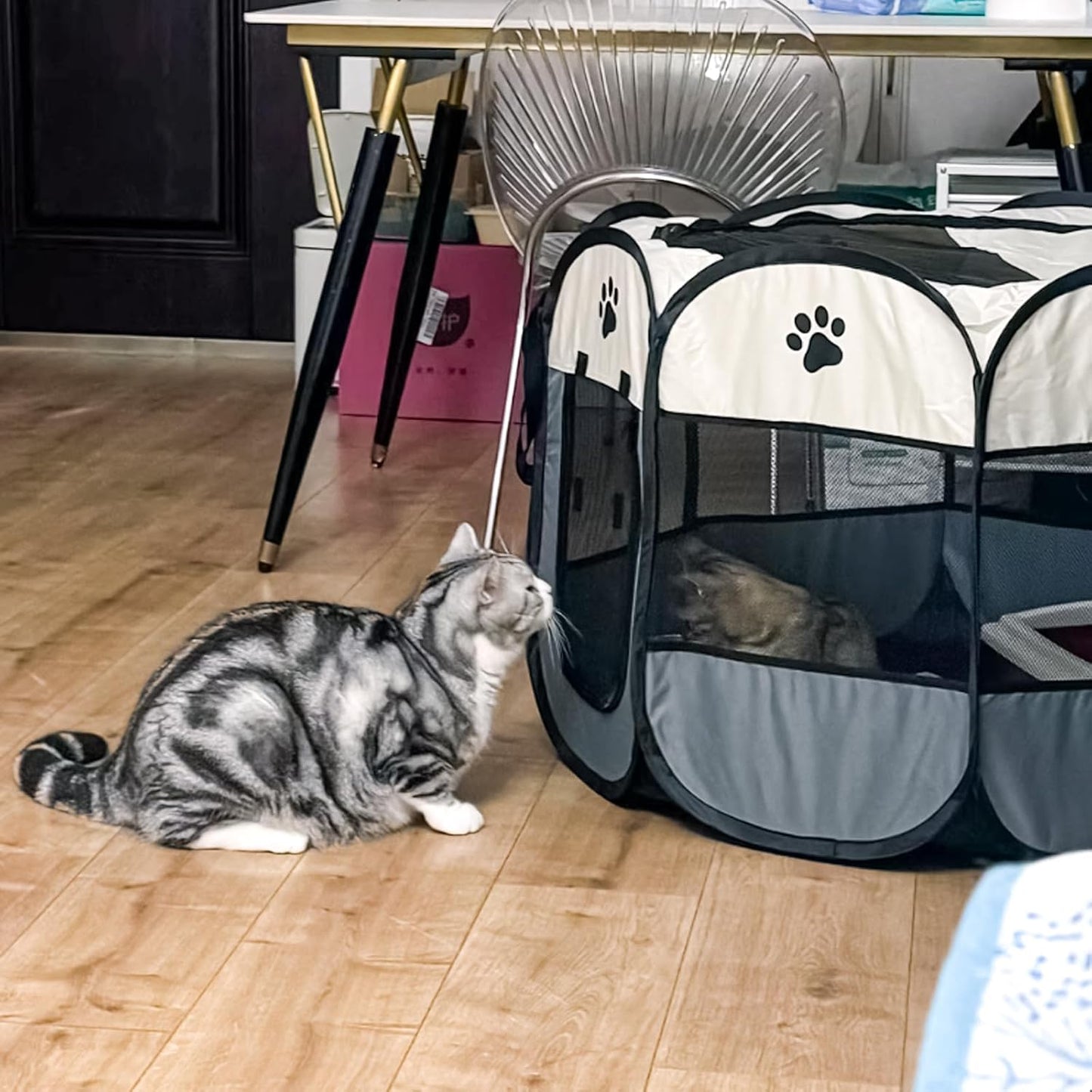 Portable Pet Playpen Small Dog Cat Pet Pen Foldable Pet Carrier Tent for Rabbit Hamster (Grey, 73 * 73 * 43Cm, 8)