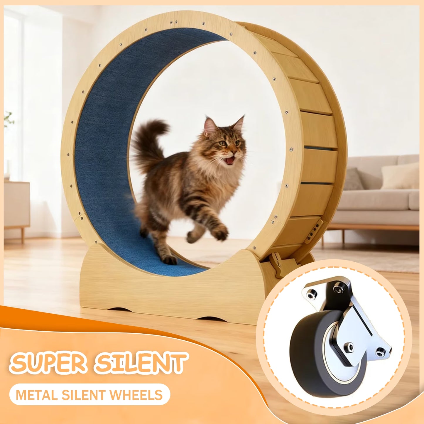 42" Natural Solid Wood Cat Exercise Wheel - Ultra Quiet, Detachable & Safe Indoor Treadmill for Large Cats, Pet Fitness & Weight Management