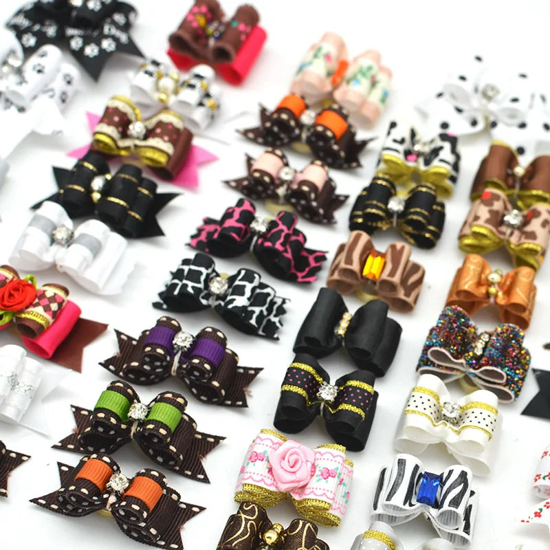 10Pcs Handmade Pet Dog Bow Diamond Pearl Pet Supplies Pet Hair Bows Boutique Puppy Pet Dog Grooming Accessories for Small Dogs