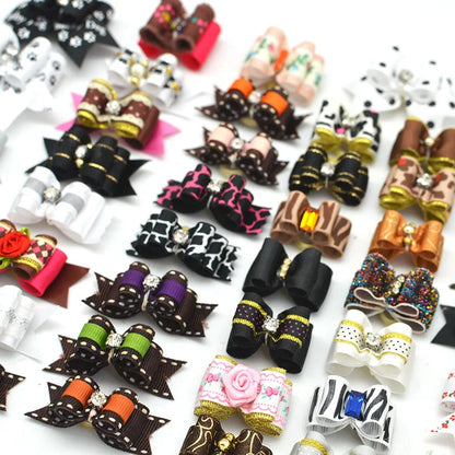10Pcs Handmade Pet Dog Bow Diamond Pearl Pet Supplies Pet Hair Bows Boutique Puppy Pet Dog Grooming Accessories for Small Dogs