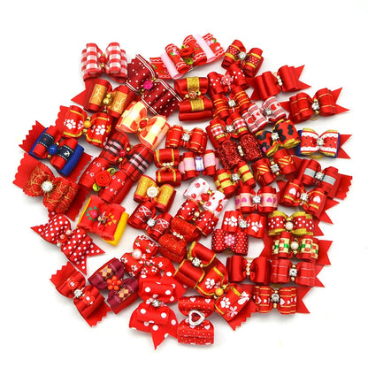 10Pcs Handmade Pet Dog Bow Diamond Pearl Pet Supplies Pet Hair Bows Boutique Puppy Pet Dog Grooming Accessories for Small Dogs