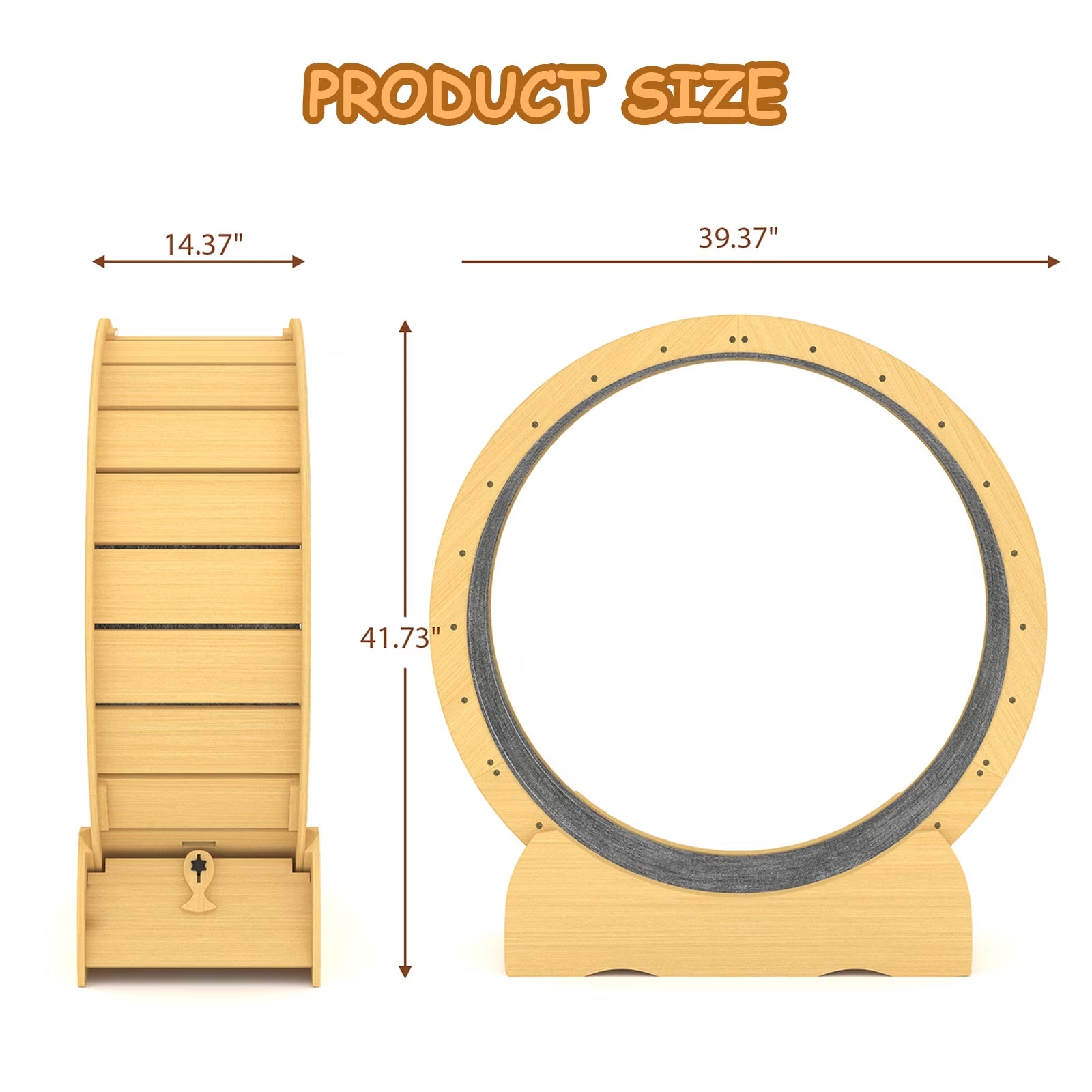 42" Natural Solid Wood Cat Exercise Wheel - Ultra Quiet, Detachable & Safe Indoor Treadmill for Large Cats, Pet Fitness & Weight Management