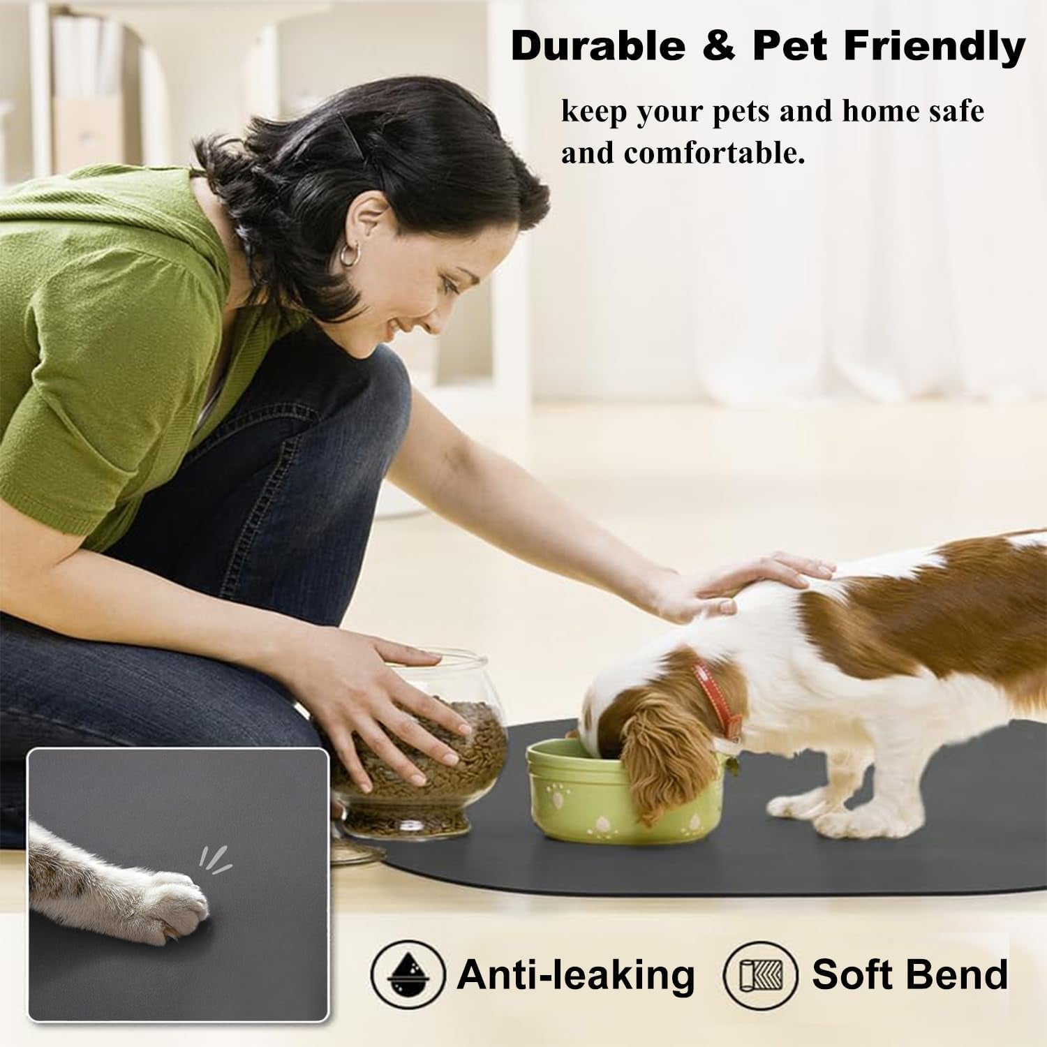 Pet Food Mat Absorbent, Quick Dry Pet Feeding Mat, No Stains Dog Feeding Mat, Dog Water Bowl Mat Pet Bowl Mat Pet Supplies Mat for Small Dog and Cat (Brown, 40 X 60 Cm)