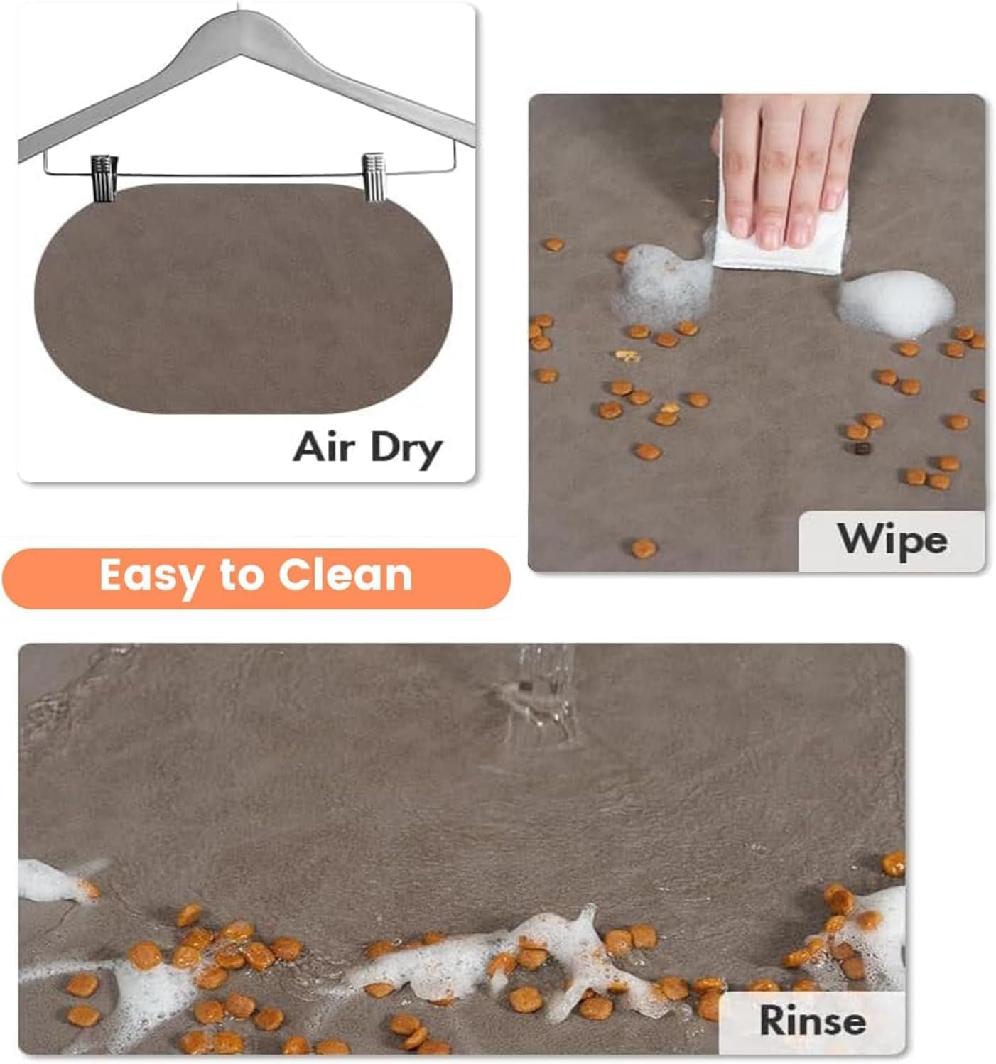Pet Food Mat Absorbent, Quick Dry Pet Feeding Mat, No Stains Dog Feeding Mat, Dog Water Bowl Mat Pet Bowl Mat Pet Supplies Mat for Small Dog and Cat (Brown, 40 X 60 Cm)