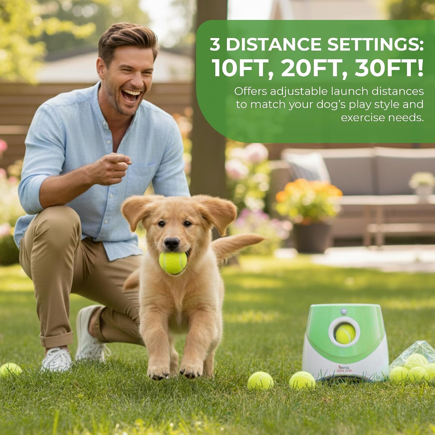 Automatic Ball Launcher for Dogs with 10 Balls (2 Inch), Dog Ball Launcher with 3 Range Modes (10/20/30Ft), Rechargeable Dog Balls Thrower for Small-Medium Dogs,Indoor/Outdoor Pet Fetch Machine