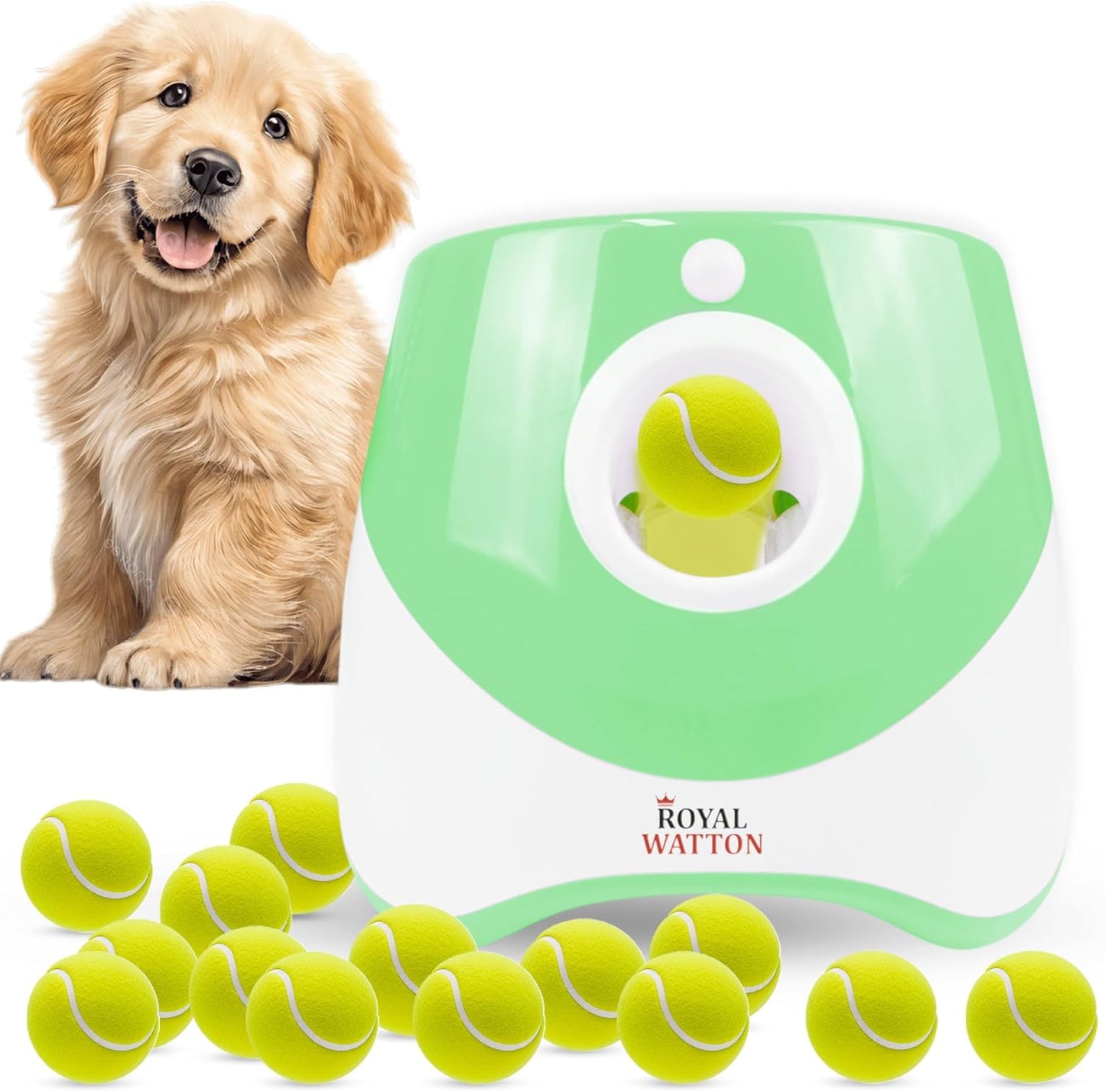 Automatic Ball Launcher for Dogs with 10 Balls (2 Inch), Dog Ball Launcher with 3 Range Modes (10/20/30Ft), Rechargeable Dog Balls Thrower for Small-Medium Dogs,Indoor/Outdoor Pet Fetch Machine