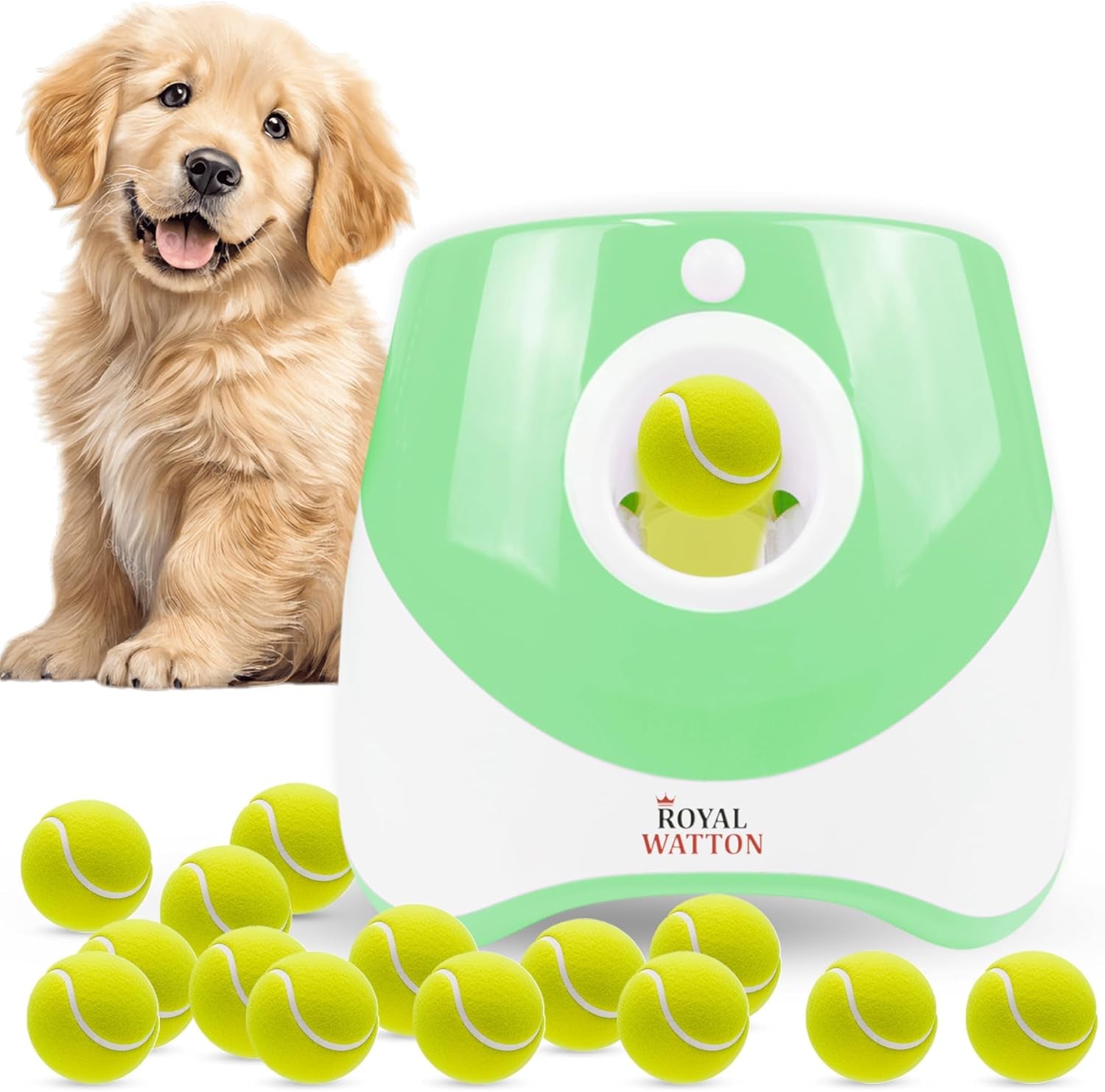 Automatic Ball Launcher for Dogs with 10 Balls (2 Inch), Dog Ball Launcher with 3 Range Modes (10/20/30Ft), Rechargeable Dog Balls Thrower for Small-Medium Dogs,Indoor/Outdoor Pet Fetch Machine