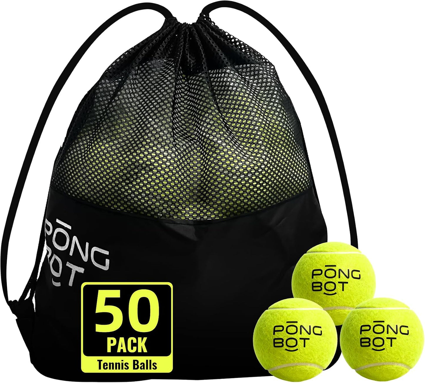 50 Pack Tennis Balls with Bag, Pressureless and High Elasticity for Practice, Exercise, Beginner Training Play