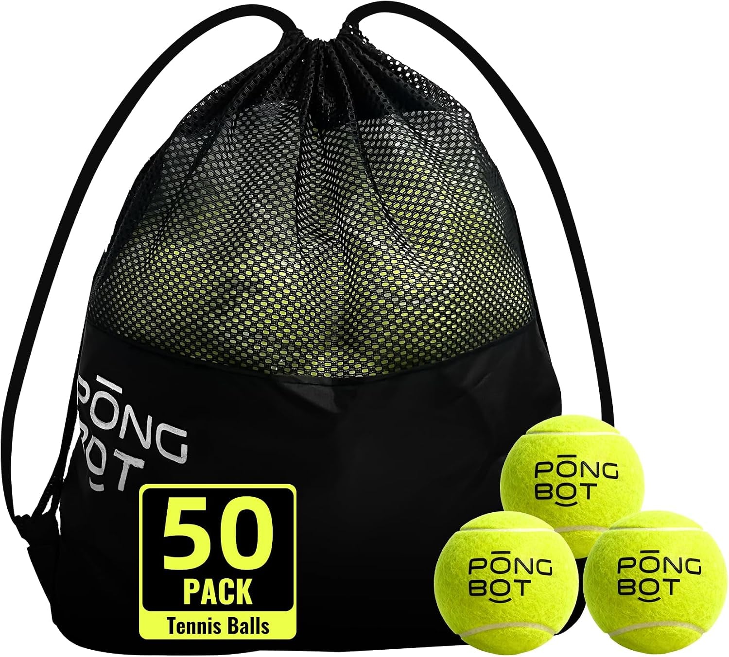 50 Pack Tennis Balls with Bag, Pressureless and High Elasticity for Practice, Exercise, Beginner Training Play