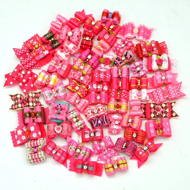 10Pcs Handmade Pet Dog Bow Diamond Pearl Pet Supplies Pet Hair Bows Boutique Puppy Pet Dog Grooming Accessories for Small Dogs