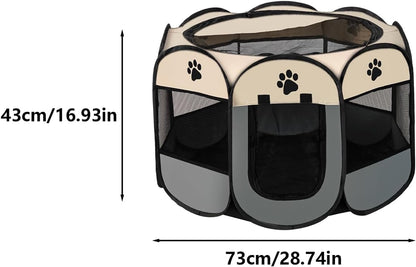 Portable Pet Playpen Small Dog Cat Pet Pen Foldable Pet Carrier Tent for Rabbit Hamster (Grey, 73 * 73 * 43Cm, 8)