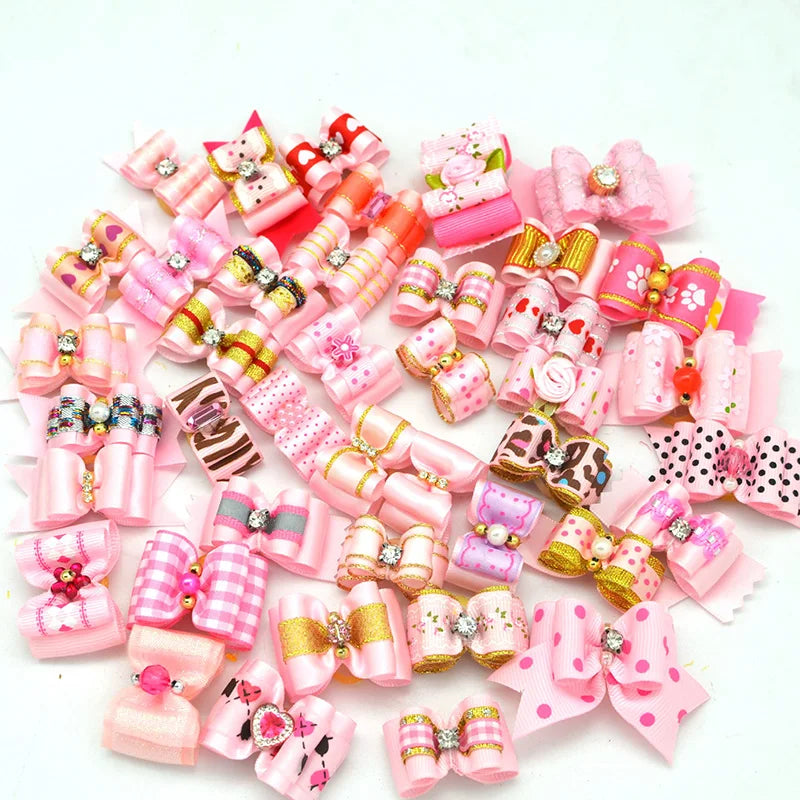 10Pcs Handmade Pet Dog Bow Diamond Pearl Pet Supplies Pet Hair Bows Boutique Puppy Pet Dog Grooming Accessories for Small Dogs