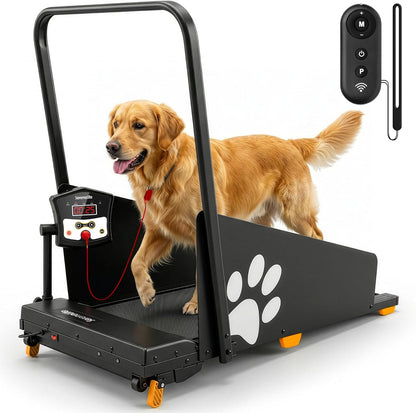 Foldable Dog Treadmill with Incline and Remote Control, Foldable Treadmill for Indoor Pet Exercise with Shock Absorbing Belt, Safety Key, LED Display, Quiet Motor, and 0.5-5 MPH Speed