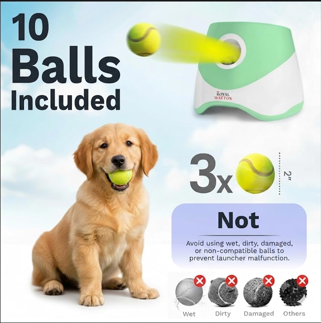 Automatic Ball Launcher for Dogs with 10 Balls (2 Inch), Dog Ball Launcher with 3 Range Modes (10/20/30Ft), Rechargeable Dog Balls Thrower for Small-Medium Dogs,Indoor/Outdoor Pet Fetch Machine