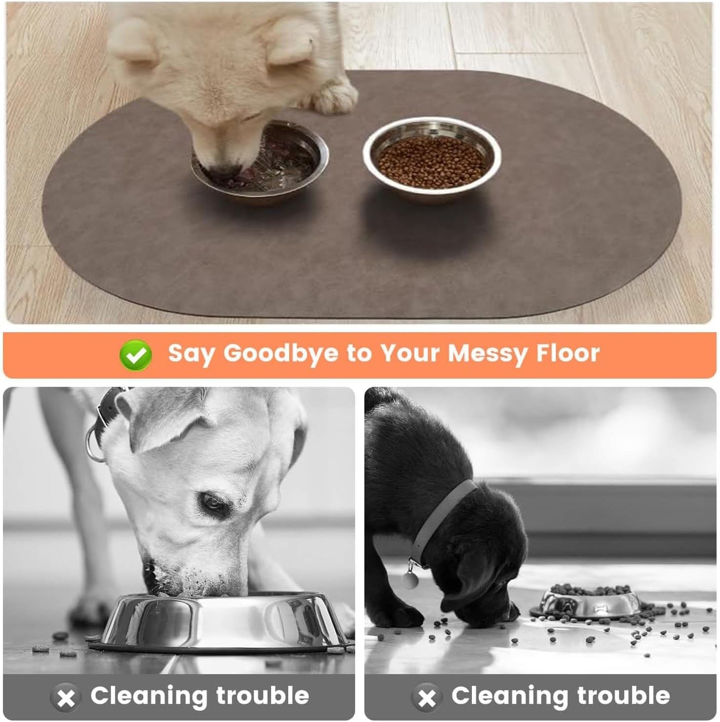 Pet Food Mat Absorbent, Quick Dry Pet Feeding Mat, No Stains Dog Feeding Mat, Dog Water Bowl Mat Pet Bowl Mat Pet Supplies Mat for Small Dog and Cat (Brown, 40 X 60 Cm)