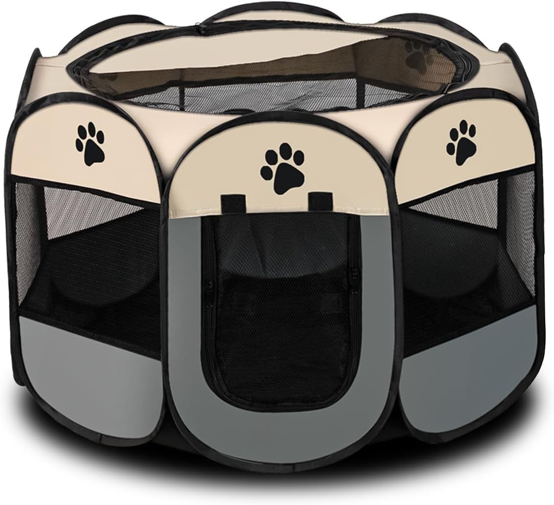 Portable Pet Playpen Small Dog Cat Pet Pen Foldable Pet Carrier Tent for Rabbit Hamster (Grey, 73 * 73 * 43Cm, 8)